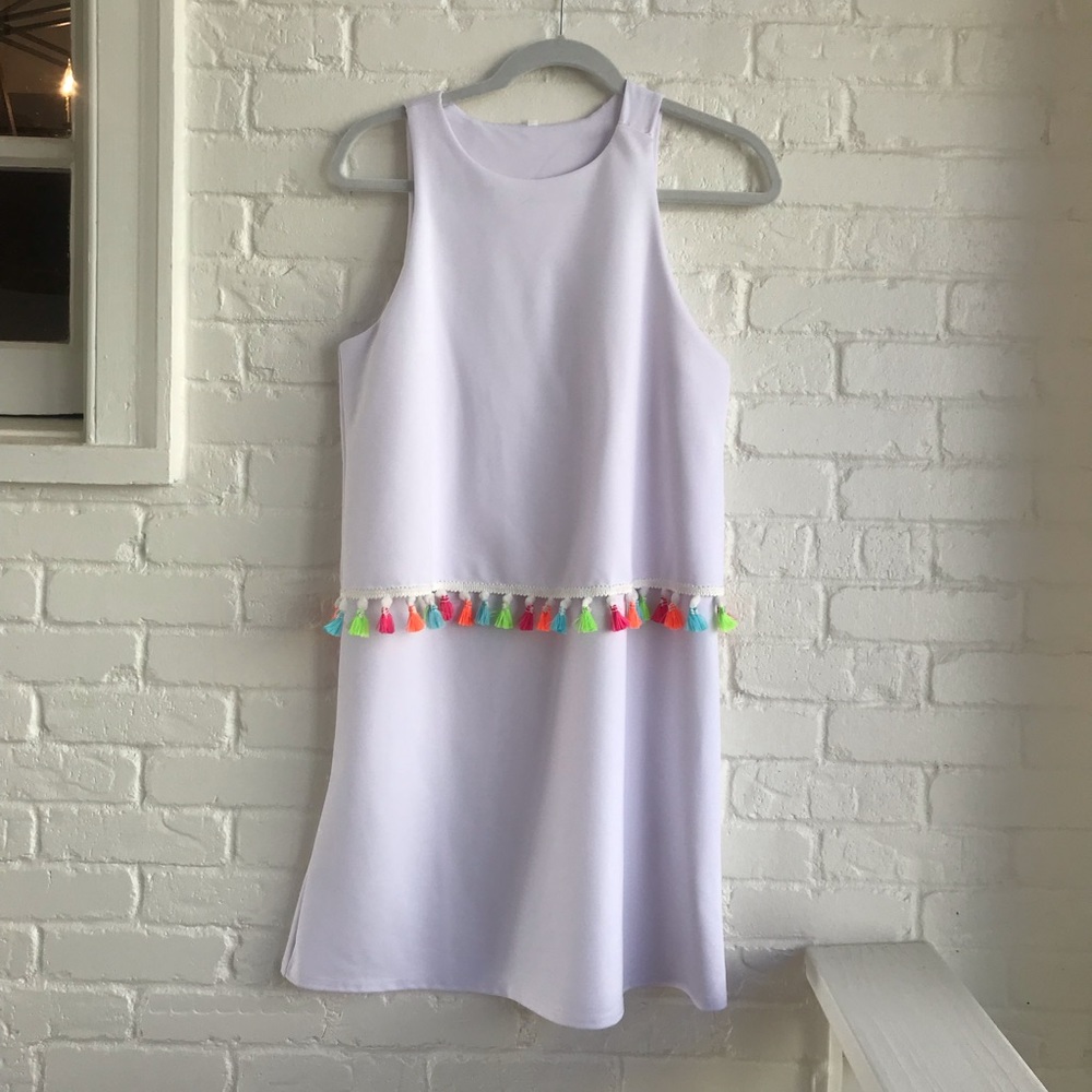 White dress with neon colors summer medium - Picture 2 of 8